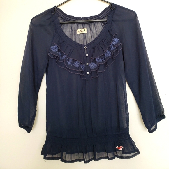 🎉 Hollister sheer navy blue blouse XS - Picture 4 of 8